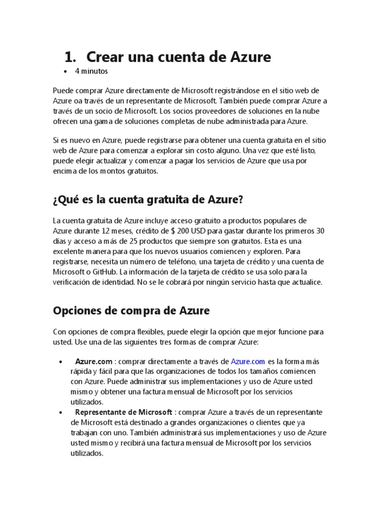 Guía para Crear Cuenta en Azure | PDF | Microsoft Azure | Computación ...
