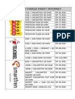 Daftar Harga Paket Internet