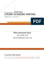 Course Briefing: Lpe2501 Academic Writing