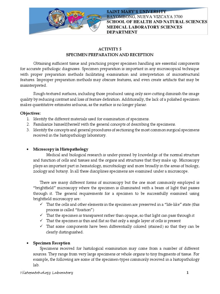 Specimen Reception and Labeling in Histopathology | PDF ...