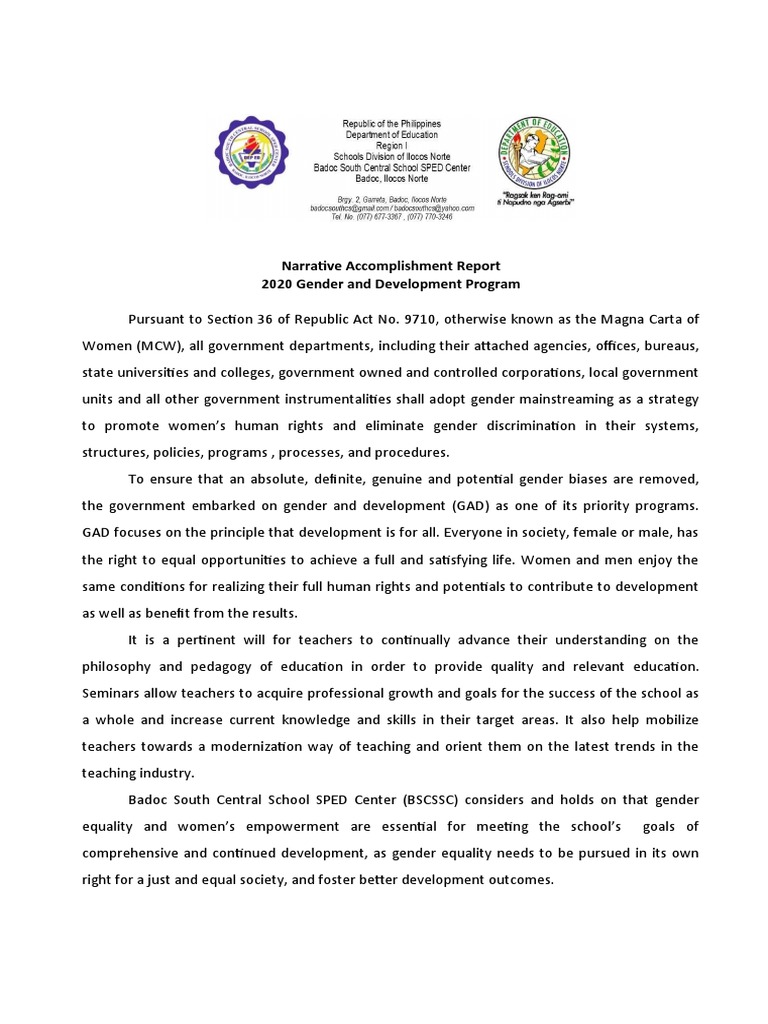 2020 GAD Program Accomplishment Report | PDF | Gender And Development ...