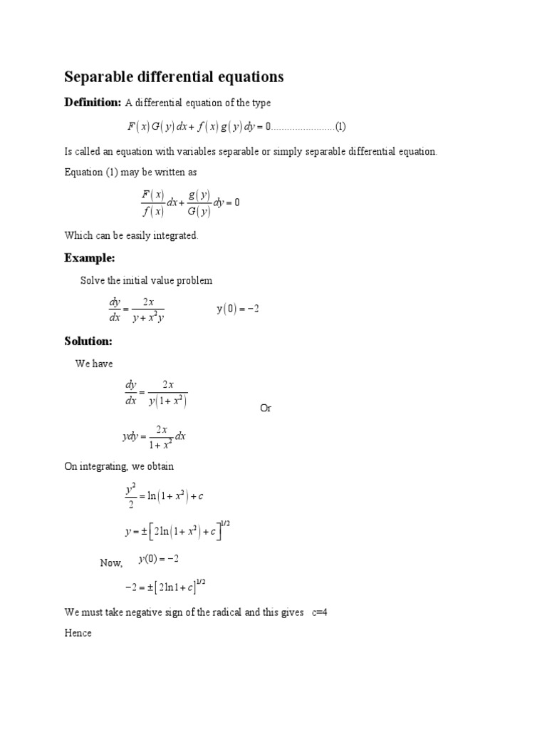 Separable Differential Equations PDF Equations Rates