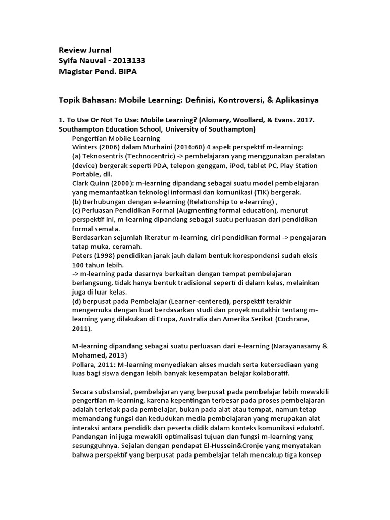 Review jurnal model mobile learning pdf