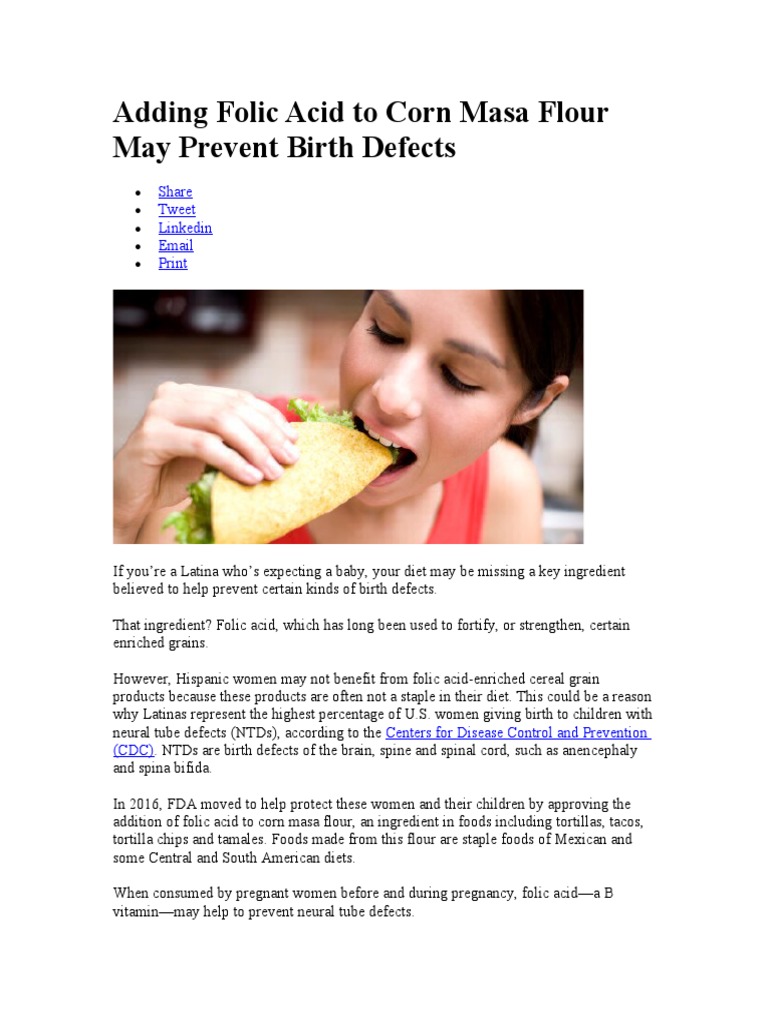 Adding Folic Acid To Corn Masa Flour May Prevent Birth Defects PDF