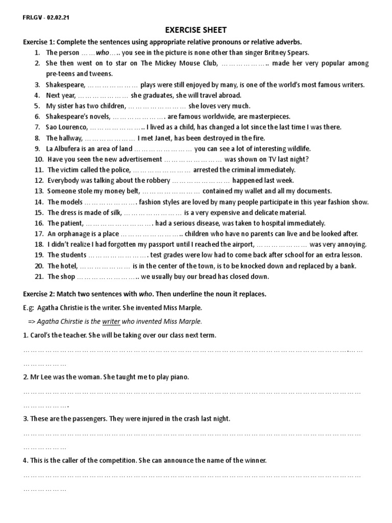 Fri - GV - 02.04.21 - Exercise Sheet | PDF