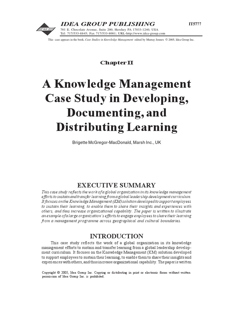 A Knowledge Management Case Study in Developing Documenting and ...