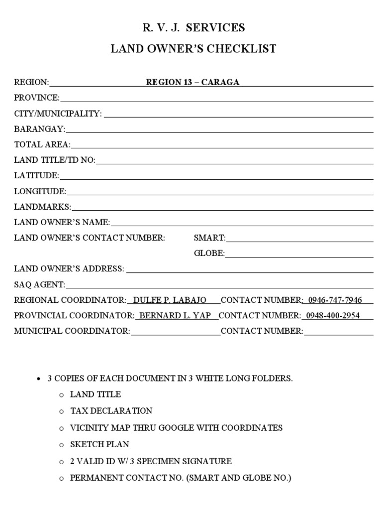 Landowners Checklist for Region 13 | PDF | Science & Mathematics