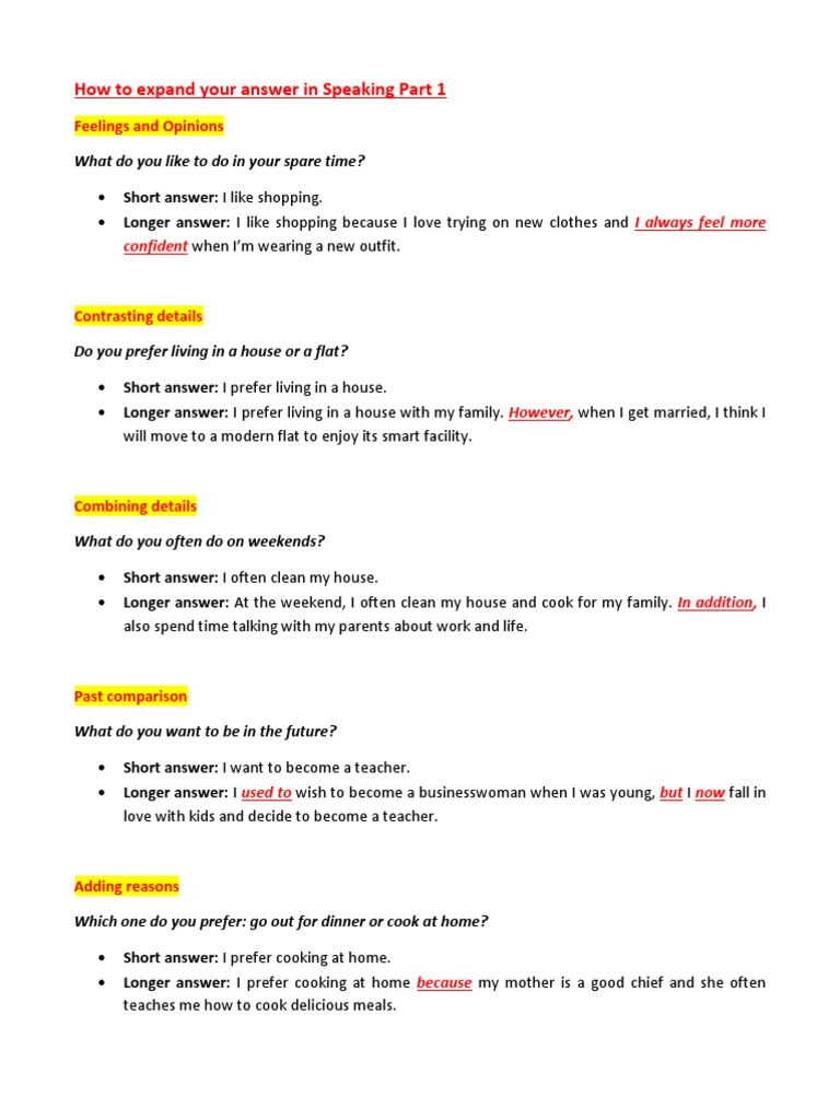 Expand Answers in Speaking Part 1 | PDF | Self-Improvement | Lifestyle