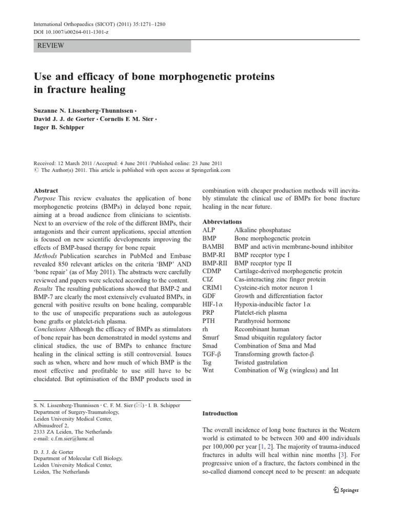Use and Efficacy of Bone Morphogenetic Proteins in Fracture Healing ...