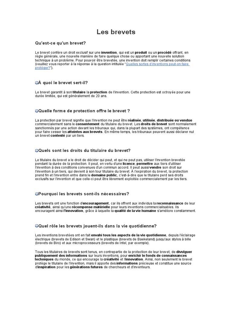 A Quoi Sert Un Brevet D Invention Les Brevets | PDF | Brevet | Propriété intellectuelle