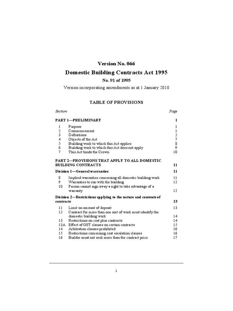 Domestic Building Contracts Act 1995 PDF Breach Of Contract Civil
