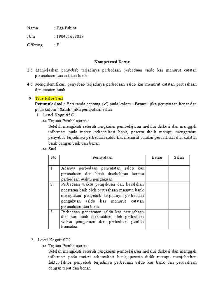 Soal True False Multiple Dan Matching Akuntansi Keuangan Pdf