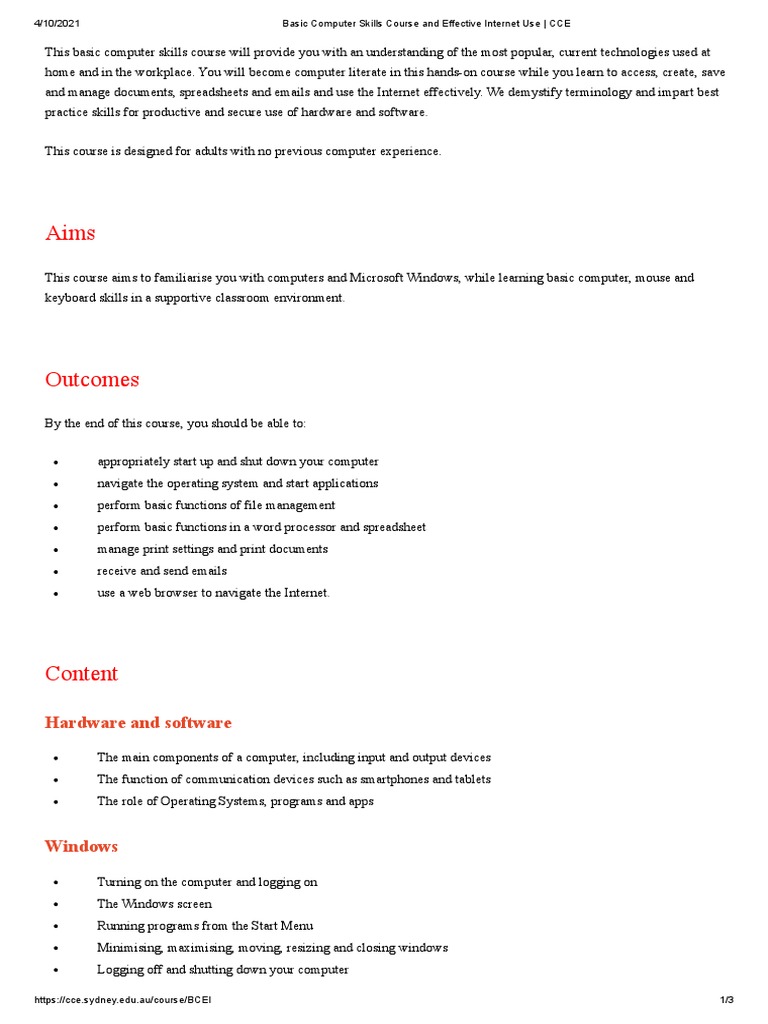 Basic Computer Skills Course Overview | PDF | Microsoft Windows ...