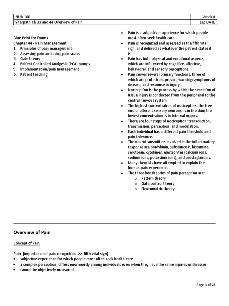 NUR100 Sherpath CH 44 Pain | PDF | Pain Management | Pain