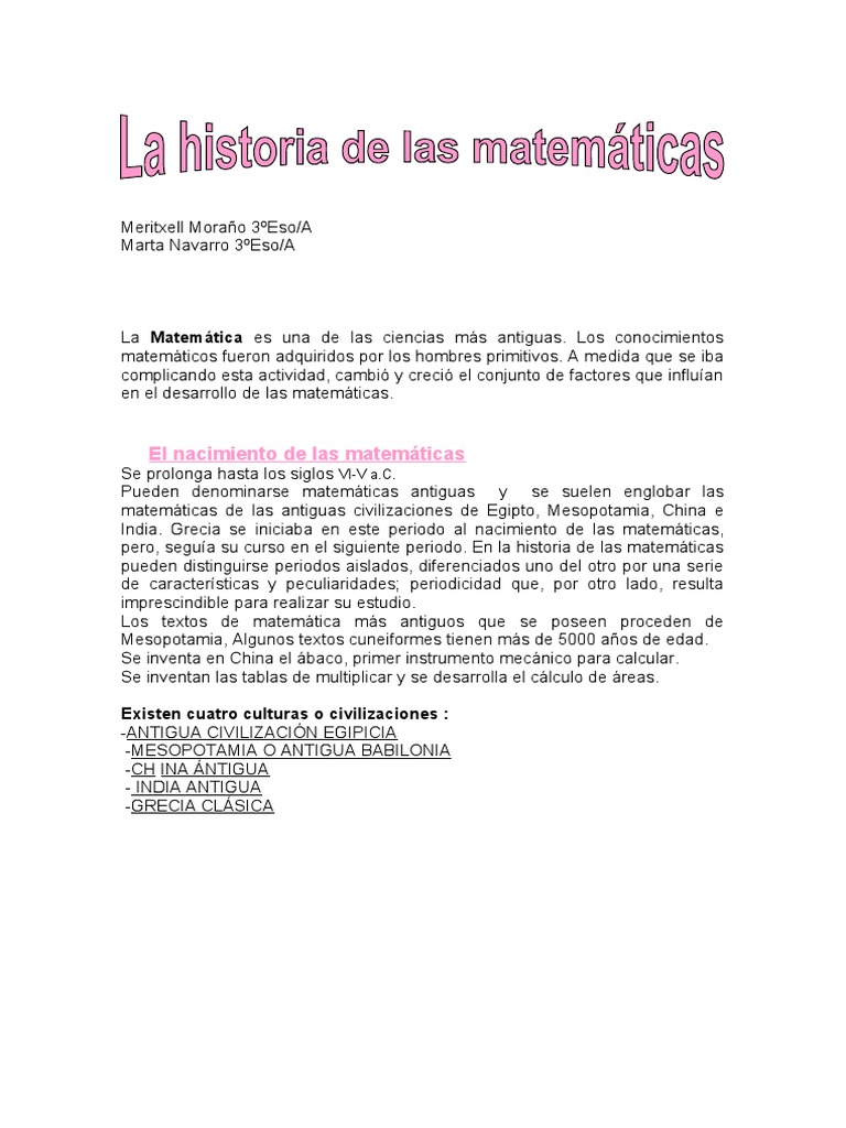 La Historia de Las Matematicas A Traves Del Tiempo | PDF | Números ...