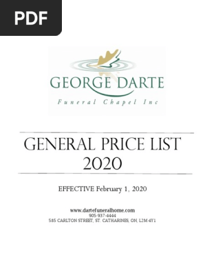 GEORGE DARTE FUNERAL CHAPEL INC. PRICE LIST
