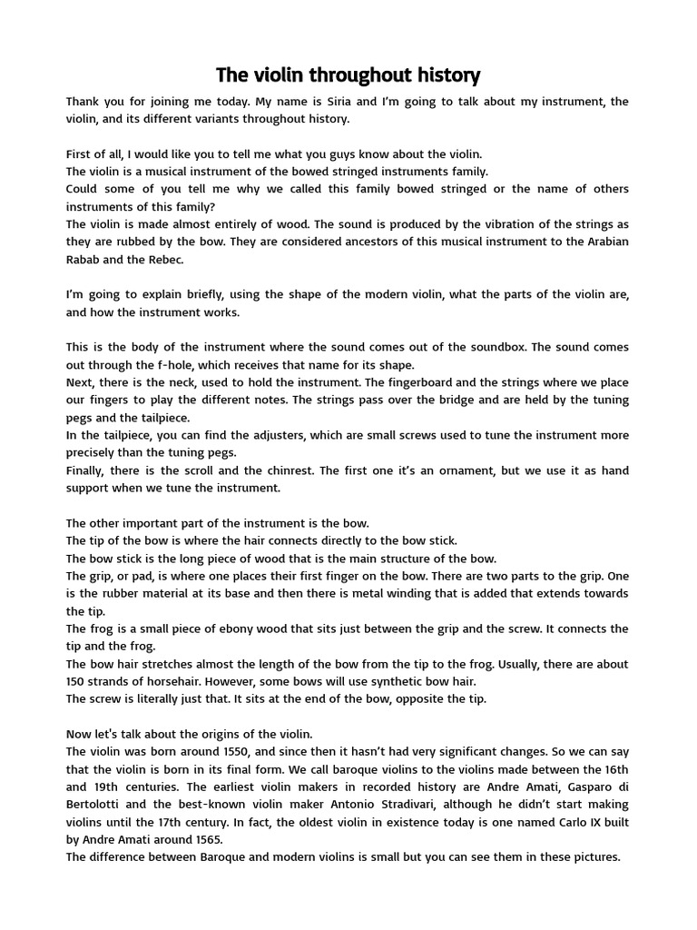 THE VIOLIN A SHORT HISTORY intelligence overview