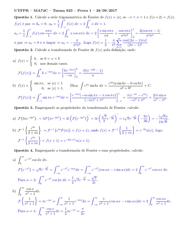 Prova de Fourier - UTFPR 2017 | PDF