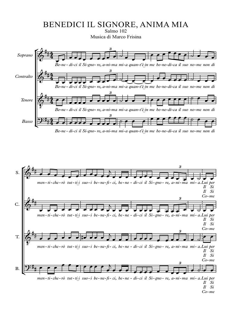 Benedici Il Signore Anima Mia Testo BENEDICI IL SIGNORE, ANIMA MIA New - Tutto Lo Spartito | PDF