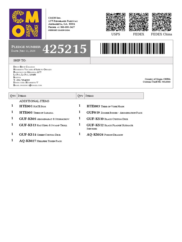CMON Inc. Order Details July 2020 | PDF