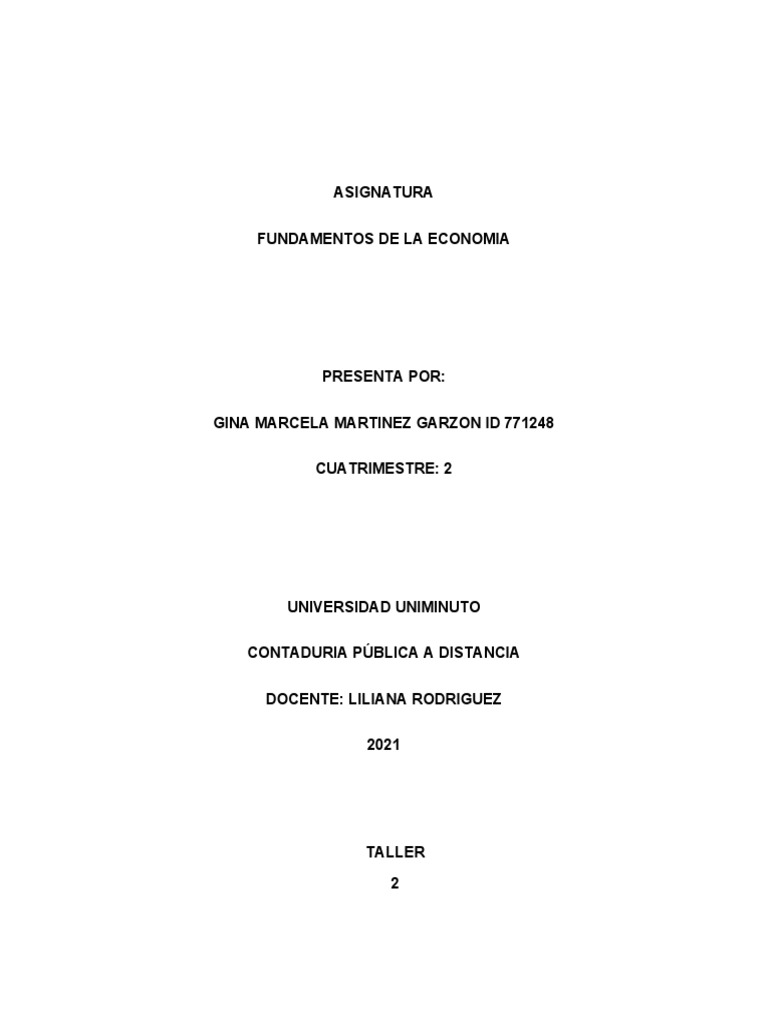 Taller de Fundamentos de Economía | PDF | Oferta y demanda ...