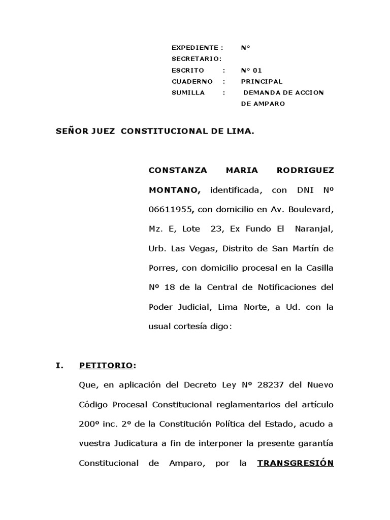 Demanda de Amparo por Inviolabilidad | PDF | Justicia | Crimen y violencia