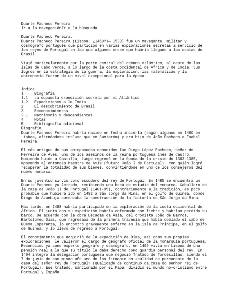 Historia de Duarte Pacheco Pereira PDF Edad del descubrimiento
