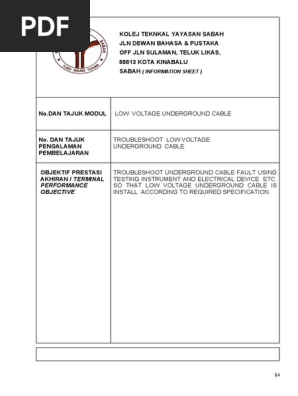 Underground Cable Trouble Shooting Pdf