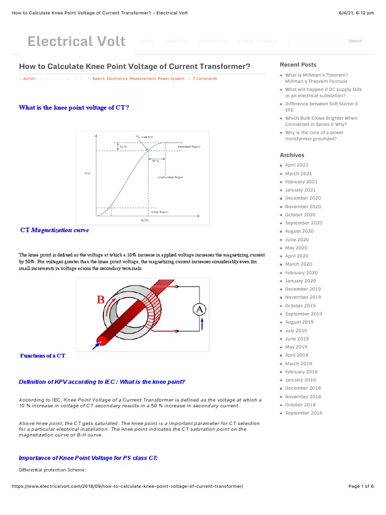How To Calculate Knee Point Voltage of Current Transformer? Electrical Volt PDF Voltage
