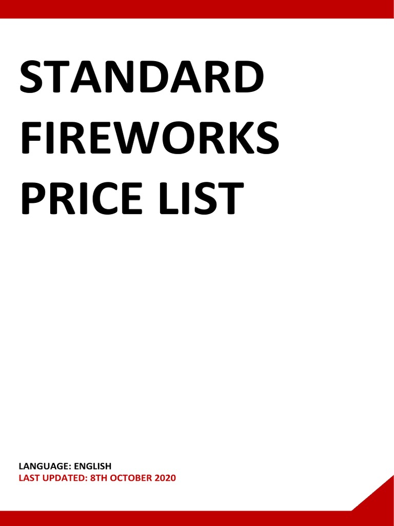 Standard Fireworks Price List Language English PDF Color Light