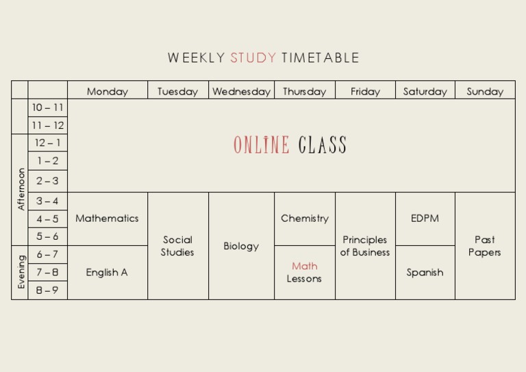 Weekly Study Timetable Overview | PDF