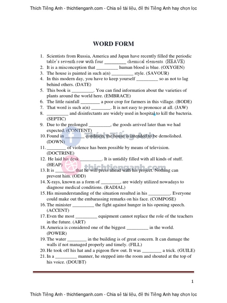 Word Form Practice Exercises | PDF | Nature