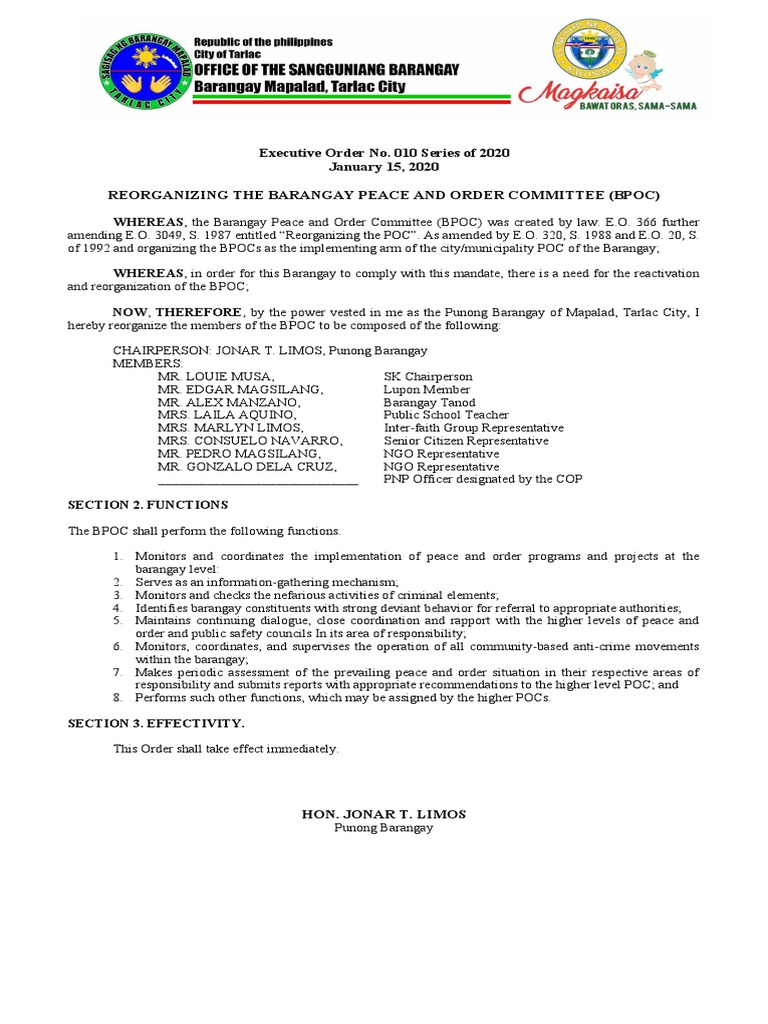 Reorganizing Barangay Peace and Order Committee | PDF | Public Law | Policy