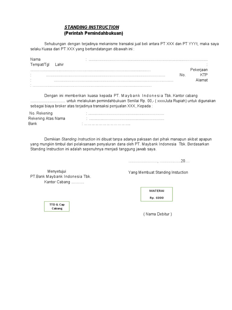 Contoh Surat Standing Instruction Bank | PDF