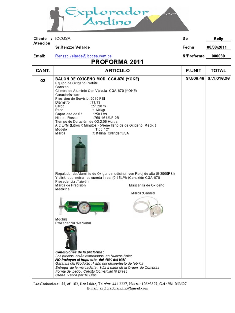 Proforma de Balones de Oxígeno CGA-870 | PDF | Tecnología