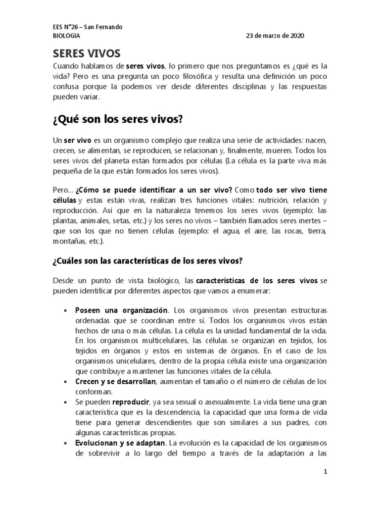 Seres Vivos | Descargar gratis PDF | Organismos | Biología