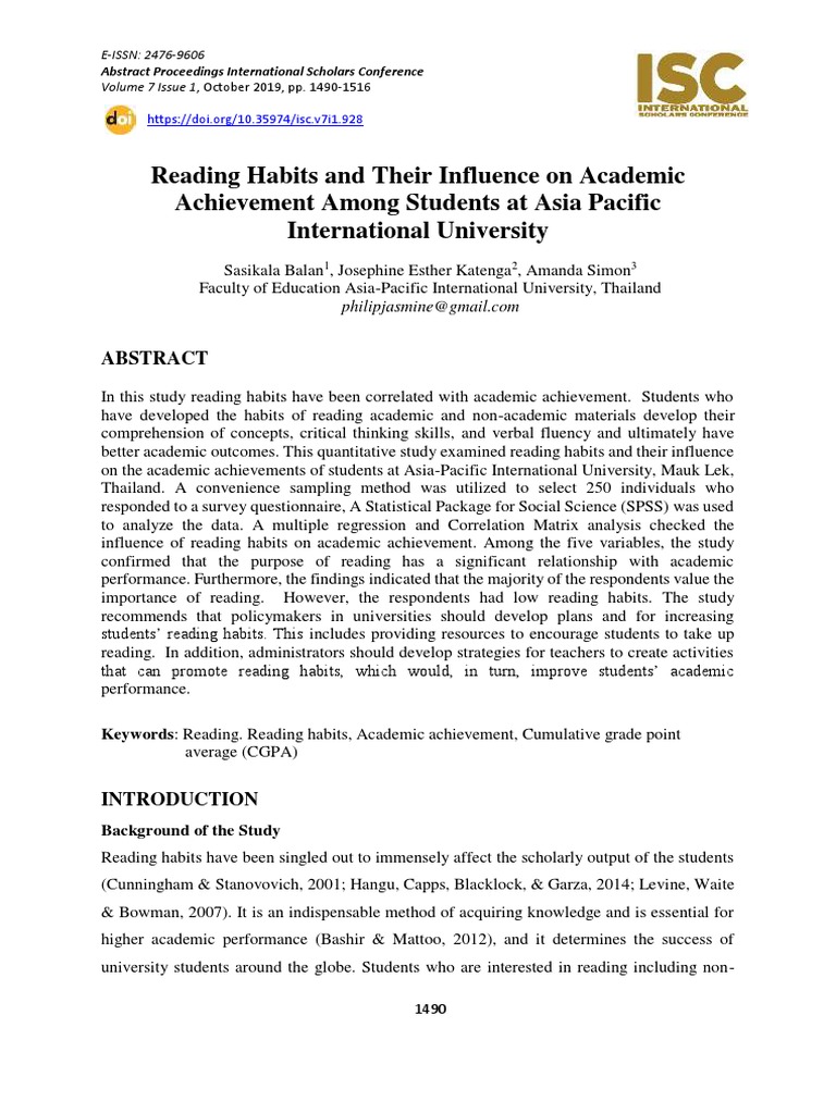 Impact of Reading Habits on Academic Success | PDF | Survey Methodology ...