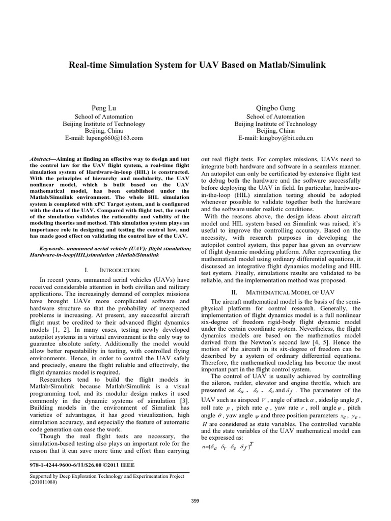 Real-Time Simulation System For UAV Based On Matlab/Simulink | PDF ...