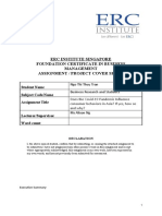 Erc Institute Singapore Foundation Certificate in Business Management Assignment / Project Cover Sheet