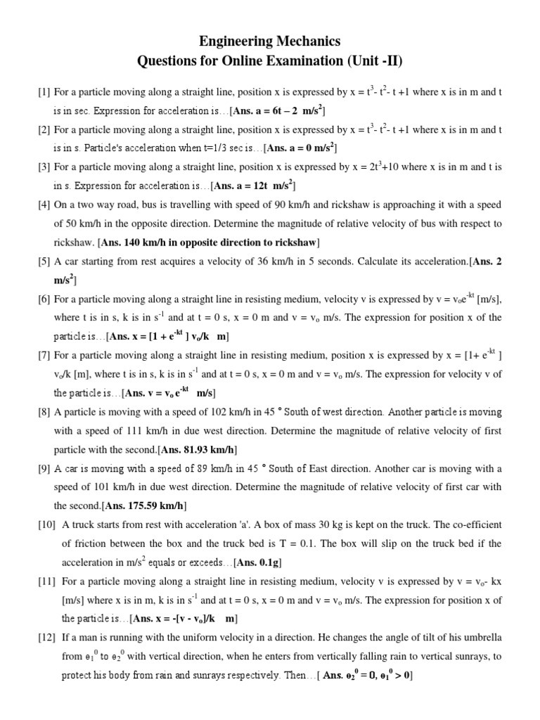 Mechanics Exam Questions Overview | PDF | Acceleration | Speed