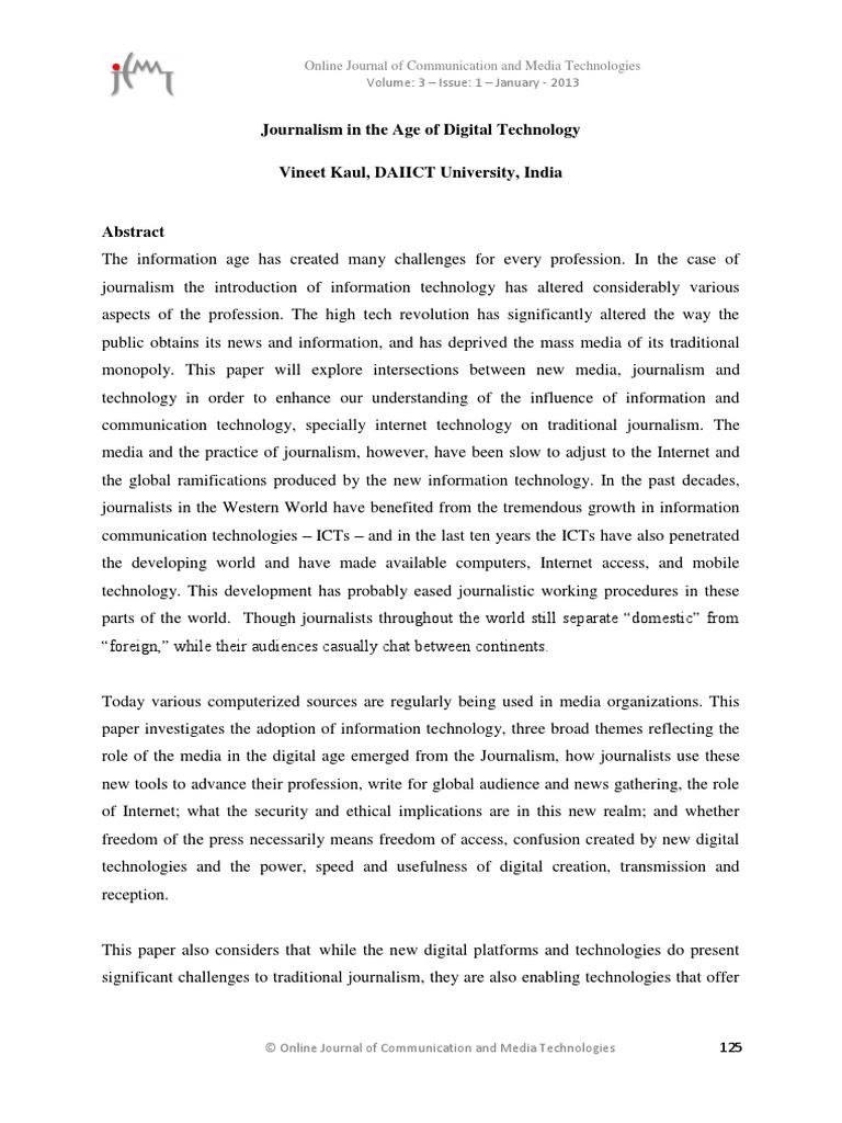 Journalism in The Age of Digital Technology | PDF | News | Mass Media