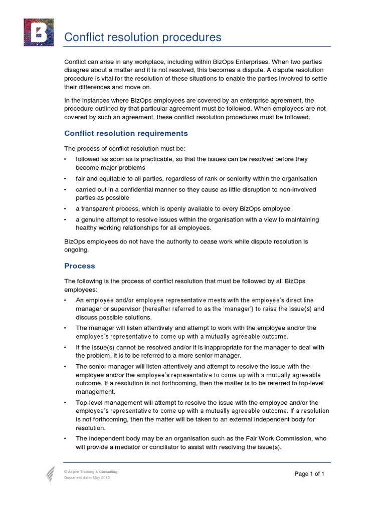 BSBLDR502 Conflict-Resolution-Procedures | PDF | Conflict Resolution ...