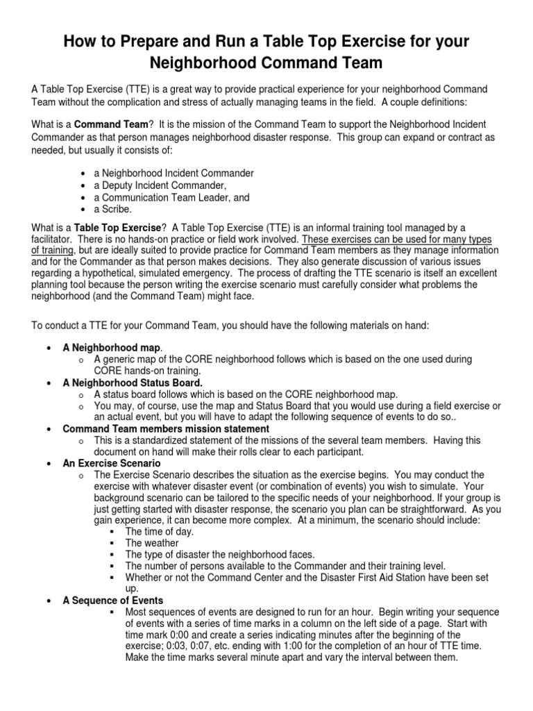 Table Top Exercise Procedures PDF Emergency Information