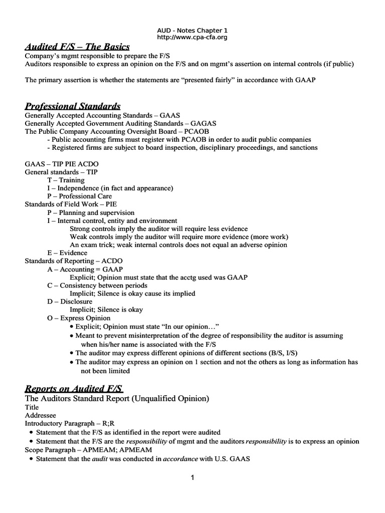 Cpa Audit Notes | PDF | Financial Audit | Auditor's Report