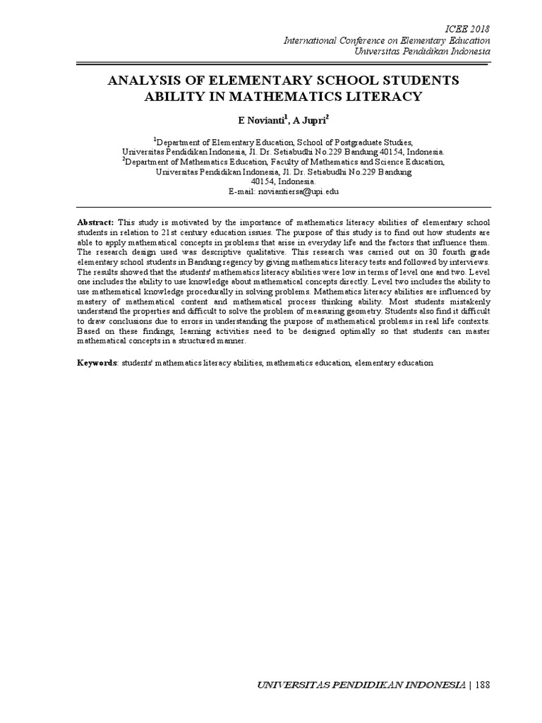 Analysis of Elementary School Students Ability in Mathematics Literacy ...