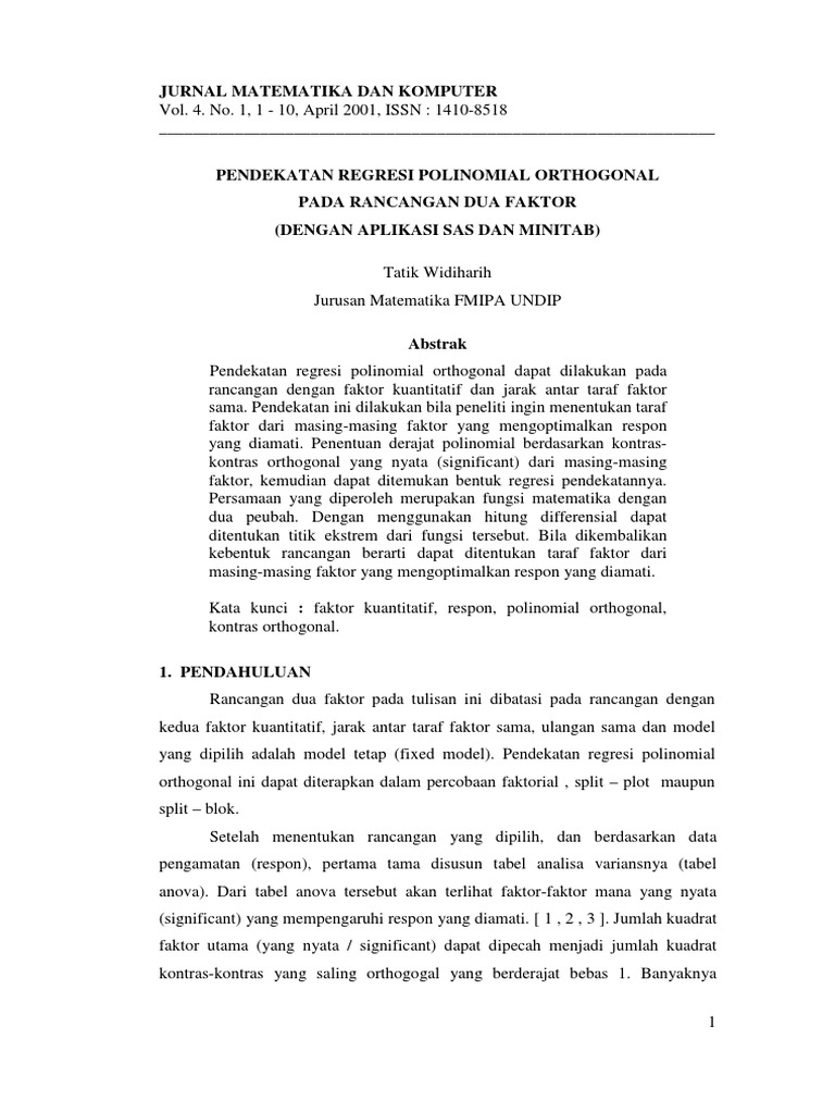 Regresi Polinomial Orthogonal | PDF | Metode & Bahan Ajar