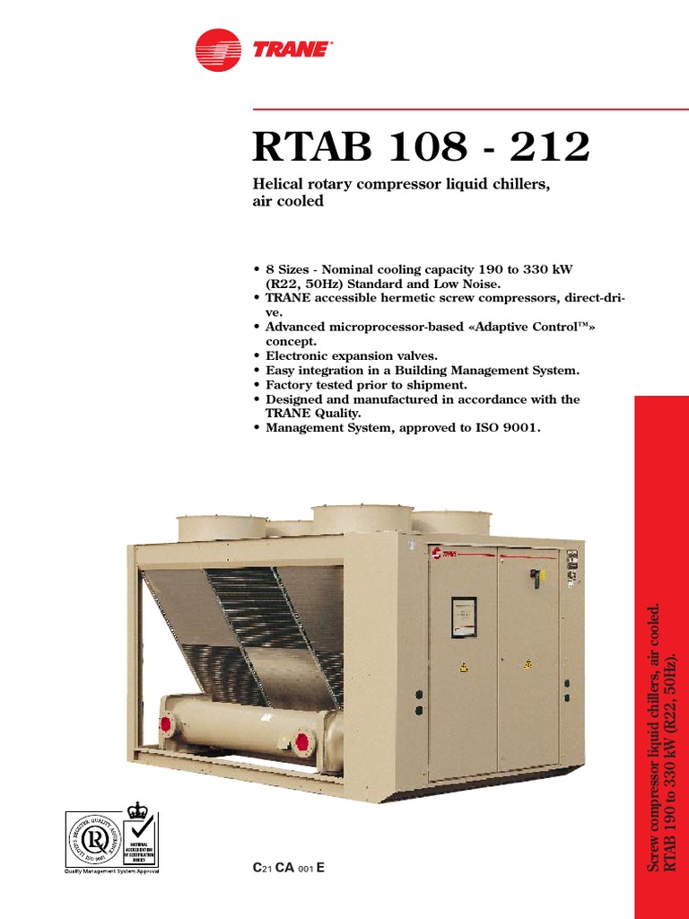 RTAB 108 - 212: Helical Rotar y Compressor Liquid Chillers, Air Cooled ...