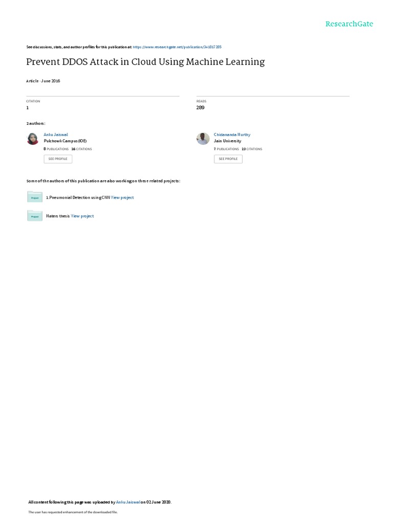 Preventing DDOS Attack in Cloud Using Machine Learning | PDF | Denial ...