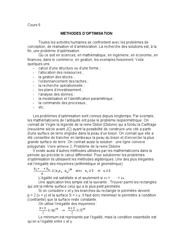 Cours 13.methodes D'optimisation | PDF | Extremum | Optimisation ...