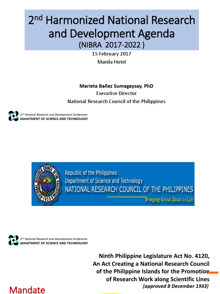 2 Harmonized National Research And Development Agenda 15 February 2017